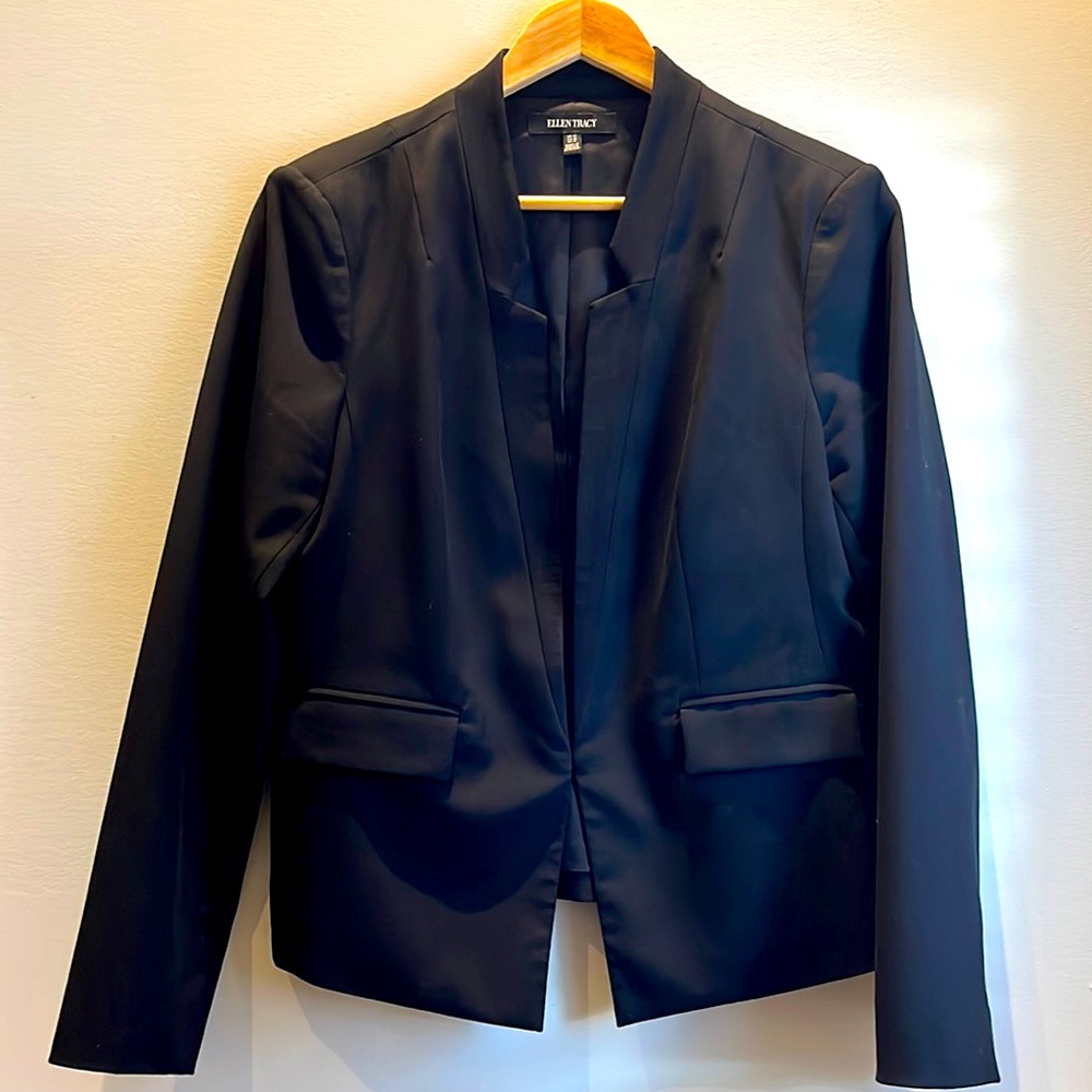 Ellen Tracy Collarless Black Blazer Size 10